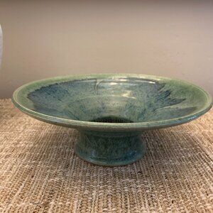 Studio Pottery Artist Signed Pedestal Ikabana Vase with Kenza/Flower Frog